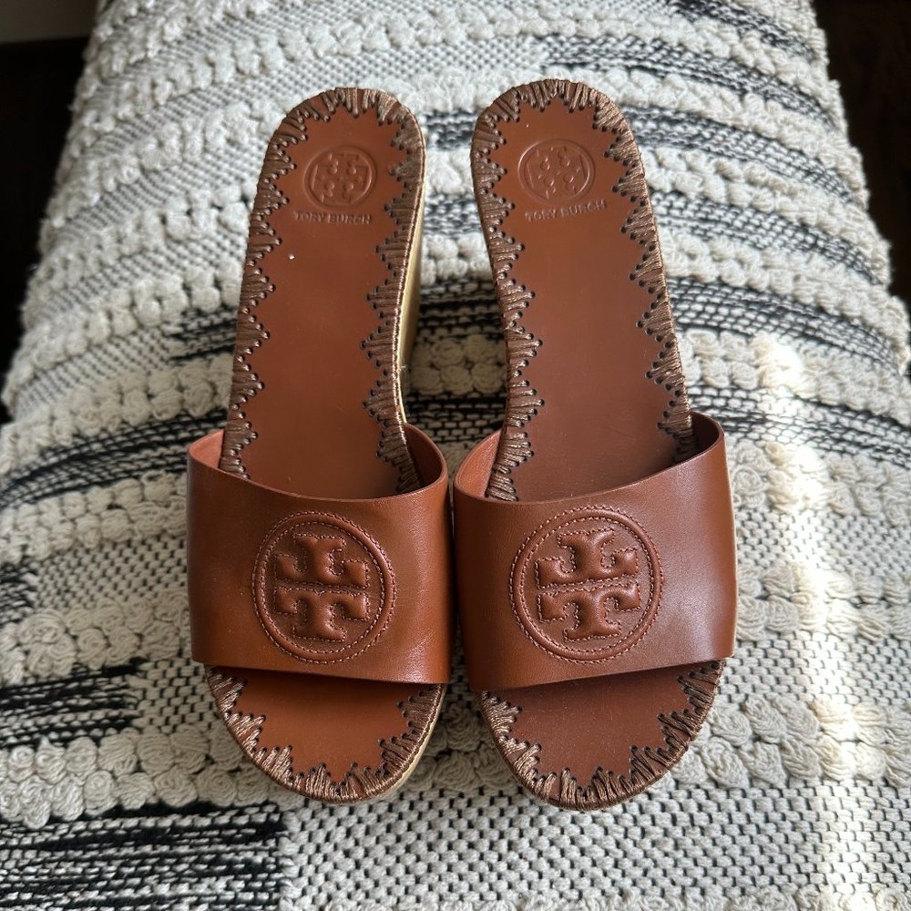 Tory Burch Open-Toe, Tan Wedges (Women's Size 8)